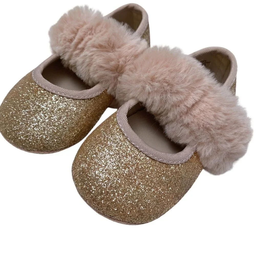 Childrens Place Baby Shoes Pink Ballet Faux Fur Princess Fairy Glitter Holiday